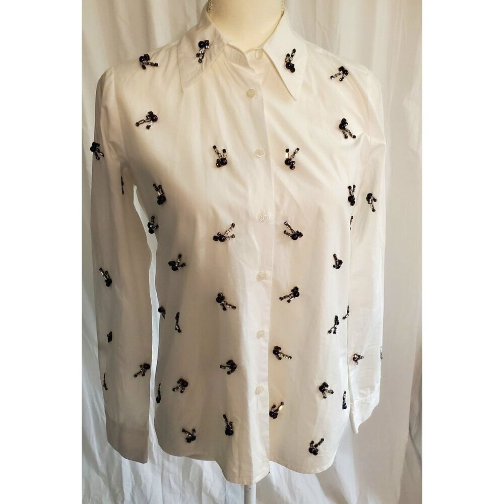 Anthropologie Dhruv Kapoor Embellished White Button Up Shirt Luxury Designer M - Picture 3 of 13